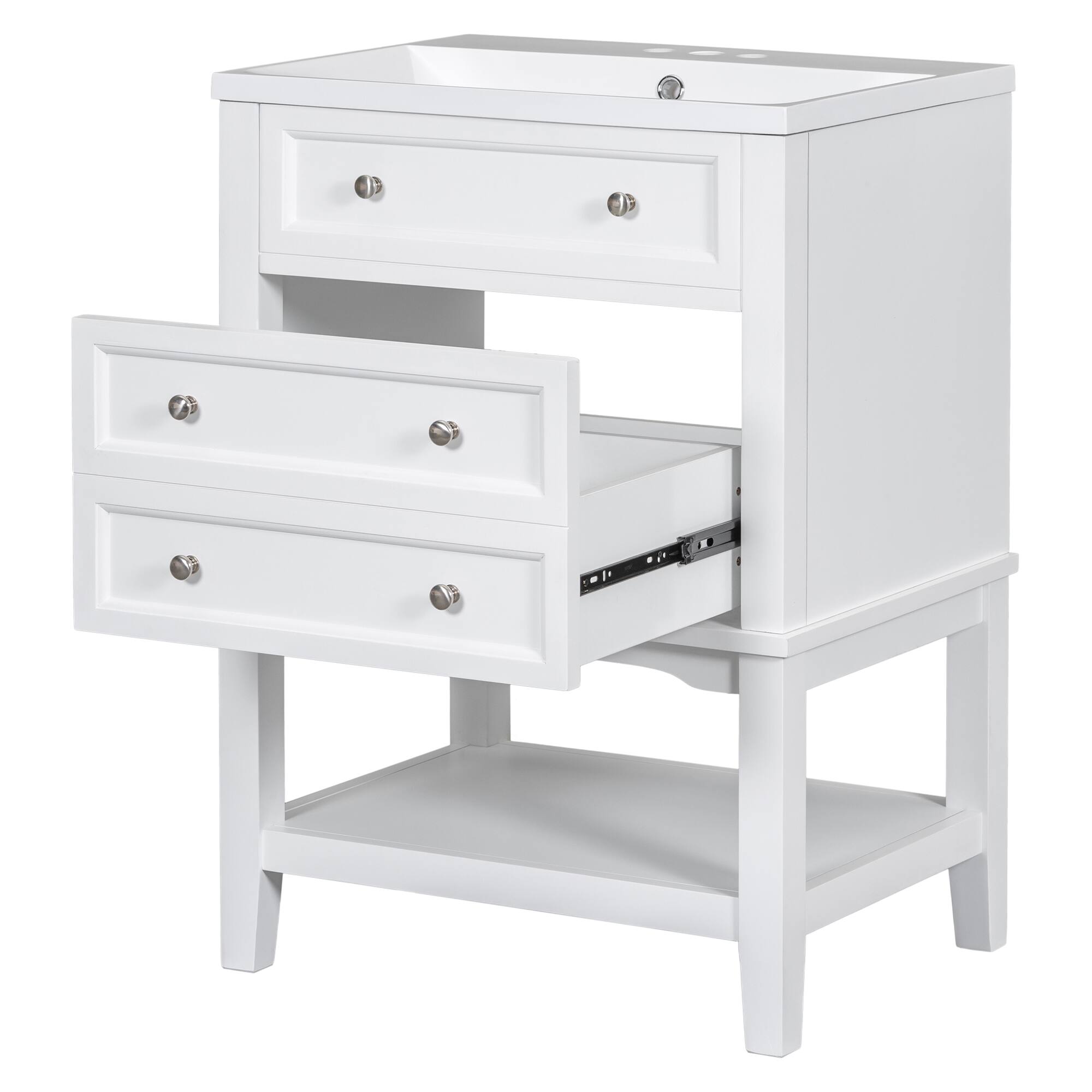 Alt View 10. Tiramisubest - 24" Bathroom Vanity With Sink, Bathroom Storage Cabinet with Drawer and Open Shelf,White - White.