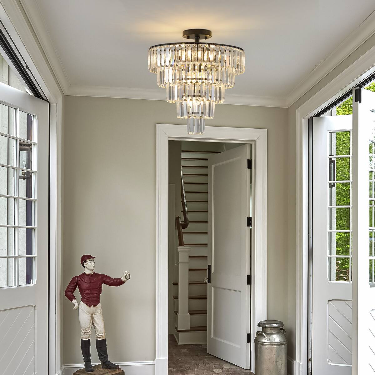 Loheer 20 inch Black Crystal Chandelier, Ten Light Flush Mount Ceiling ...