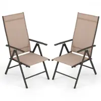 Costway 2 PCS Patio Folding Dining Chair with 7-Level Adjustable High Backrest for Garden - Brown - Front_Zoom