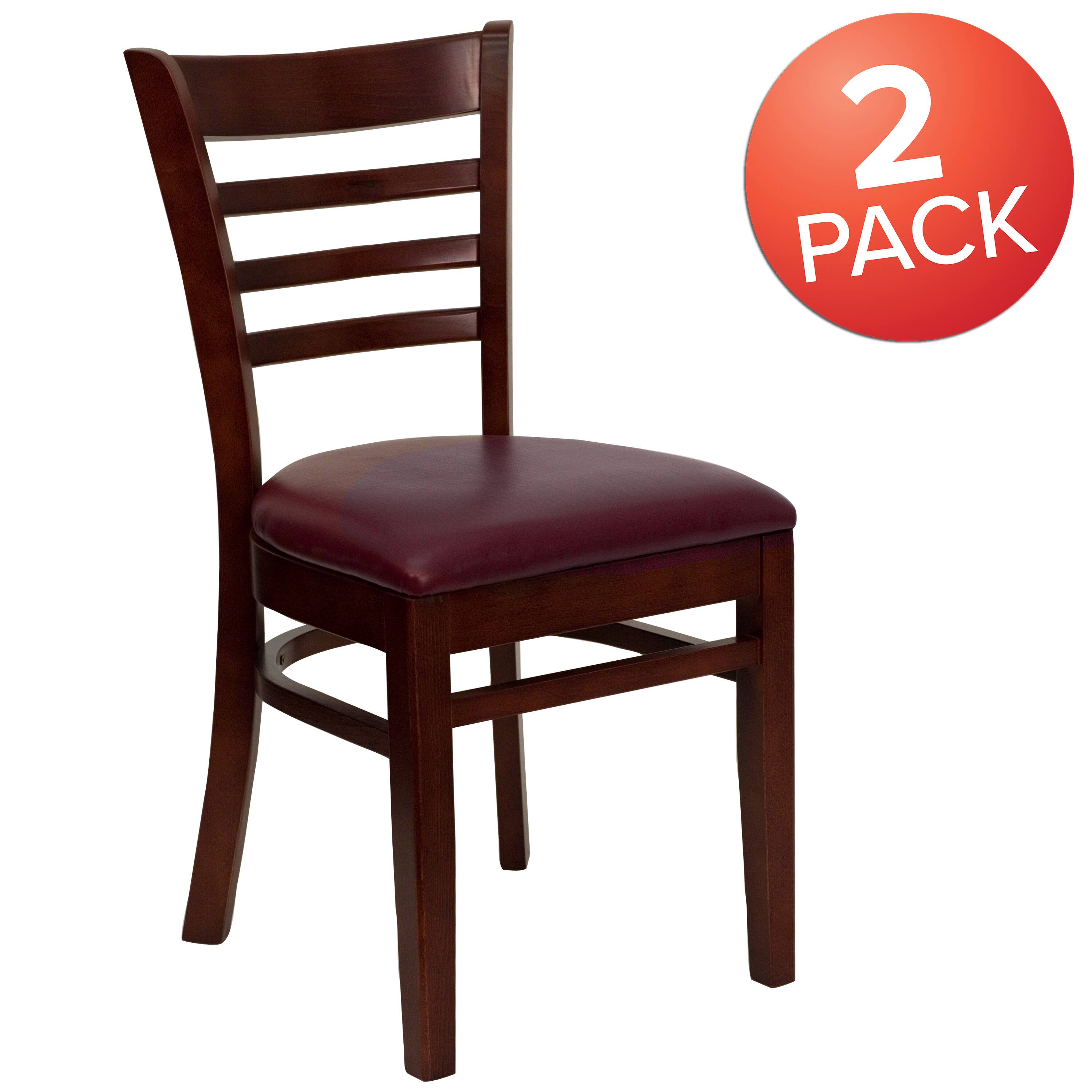 Alt View 1. Emma + Oliver - 2 Pack Ladder Back Wooden Restaurant Chair - Burgundy Vinyl Seat/Mahogany Wood Frame.
