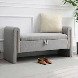 Trinkets Crazed - Modern 52" Storage Ottoman Bench, Upholstered End of Bed Storage Bench with Armrests - Gray
