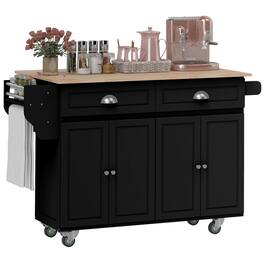 Homcom - Rolling Kitchen Island Cart with Drop Leaf, Wood Top, 2 Drawers & 2 Storage Cabinets, Island Table (Kitchen/Dining Room) - Black
