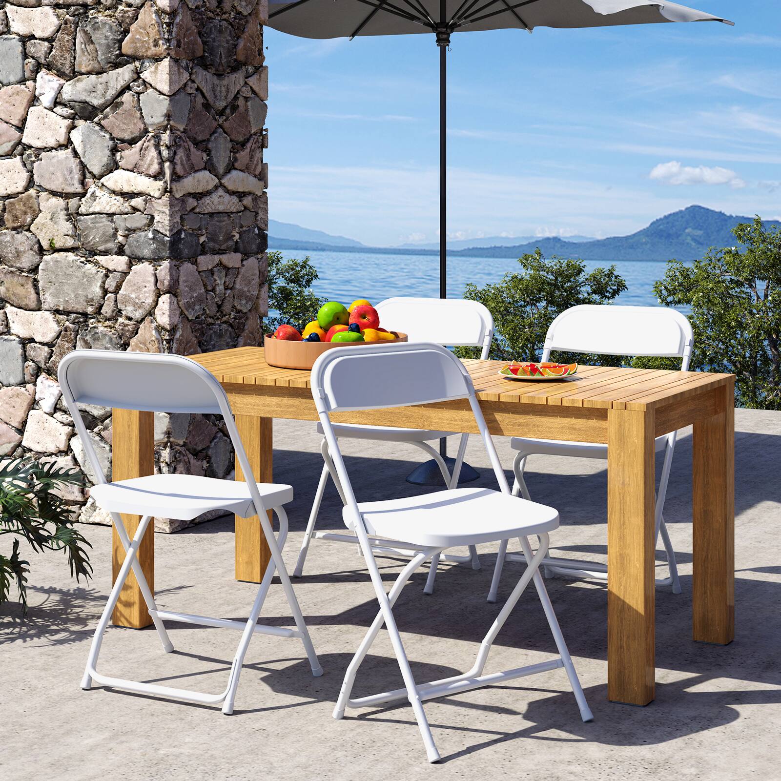 Alt View 1. Sweetcrispy - 4 Pcs White Portable Folding Chairs with Metal Frame, Stackable Chairs for Indoor/Outdoor Use - White.