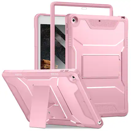 Front. DTTO - iPad 10.2 inch Case for 7th/8th/9th Gen (2019-2021) with Screen Protector, Shockproof Cover and Kickstand - Pink.