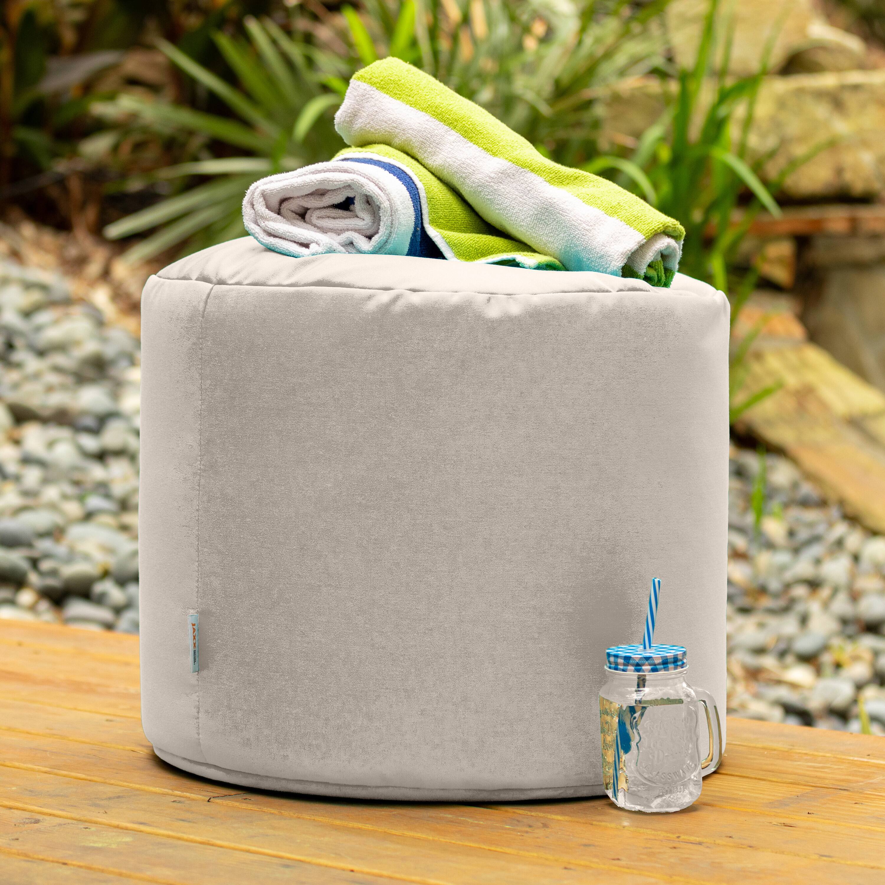 Angle. Jaxx - Jaxx Spring Indoor / Outdoor Bean Bag Pouf Ottoman, Pearl - White.