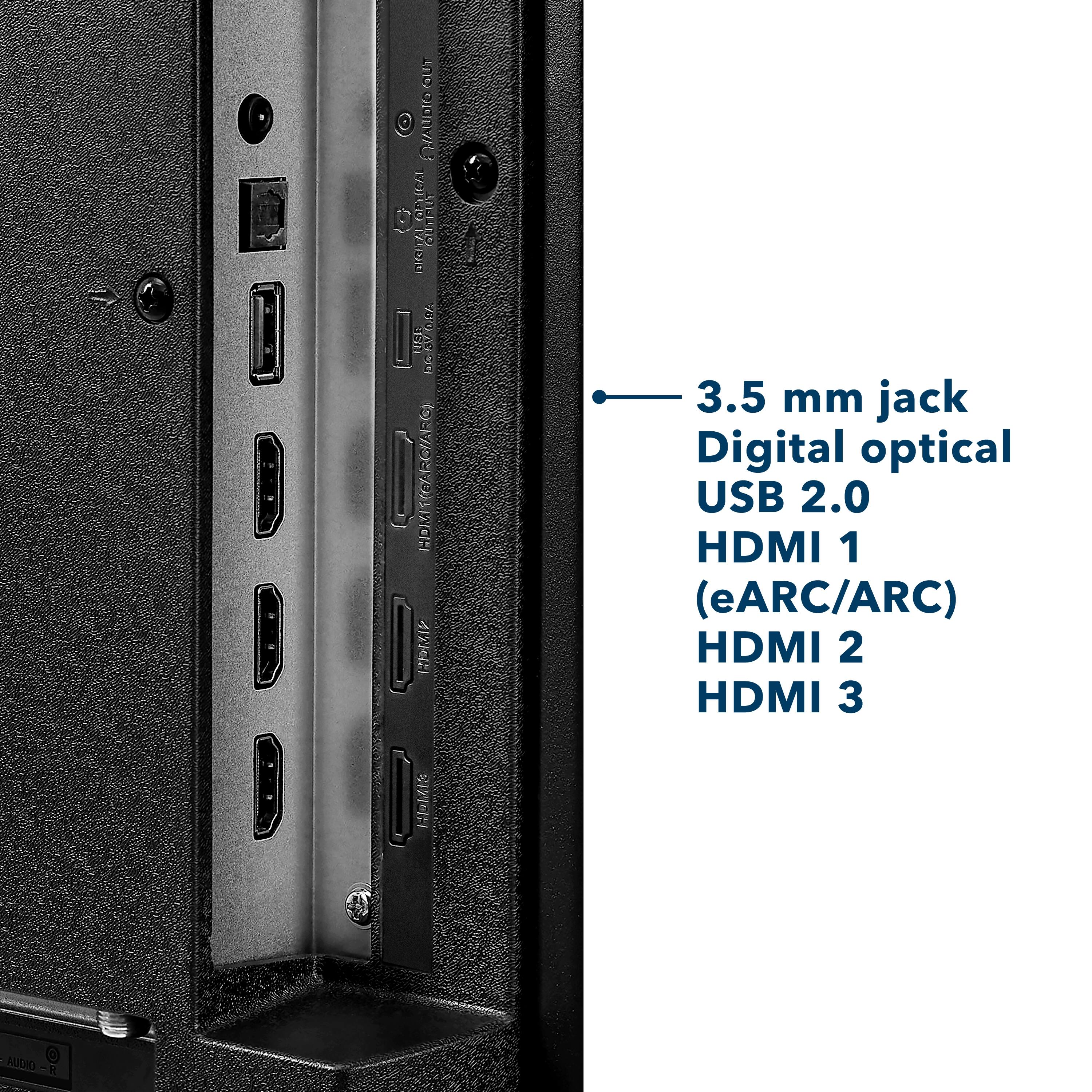 The text on the image is grouped and corrected as follows:

1. 3.5mm Jack: This refers to the headphone or audio output jack on the computer.
2. Digital Optical: This is a type of audio output that uses a digital signal to transmit sound from the computer to external devices, such as speakers or headphones.
3. USB 2.0: This is a type of USB port that allows for faster data transfer and supports a wider range of devices.
4. HDMI 1 (eARC/ARC): This is a type of HDMI port that supports both audio and video output, as well as the ability to transmit audio from the computer to external devices.
5. HDMI 2: This is another HDMI port on the computer, which also supports audio and video output.
6. HDMI 3: This is the third HDMI port on the computer, which also supports audio and video output.