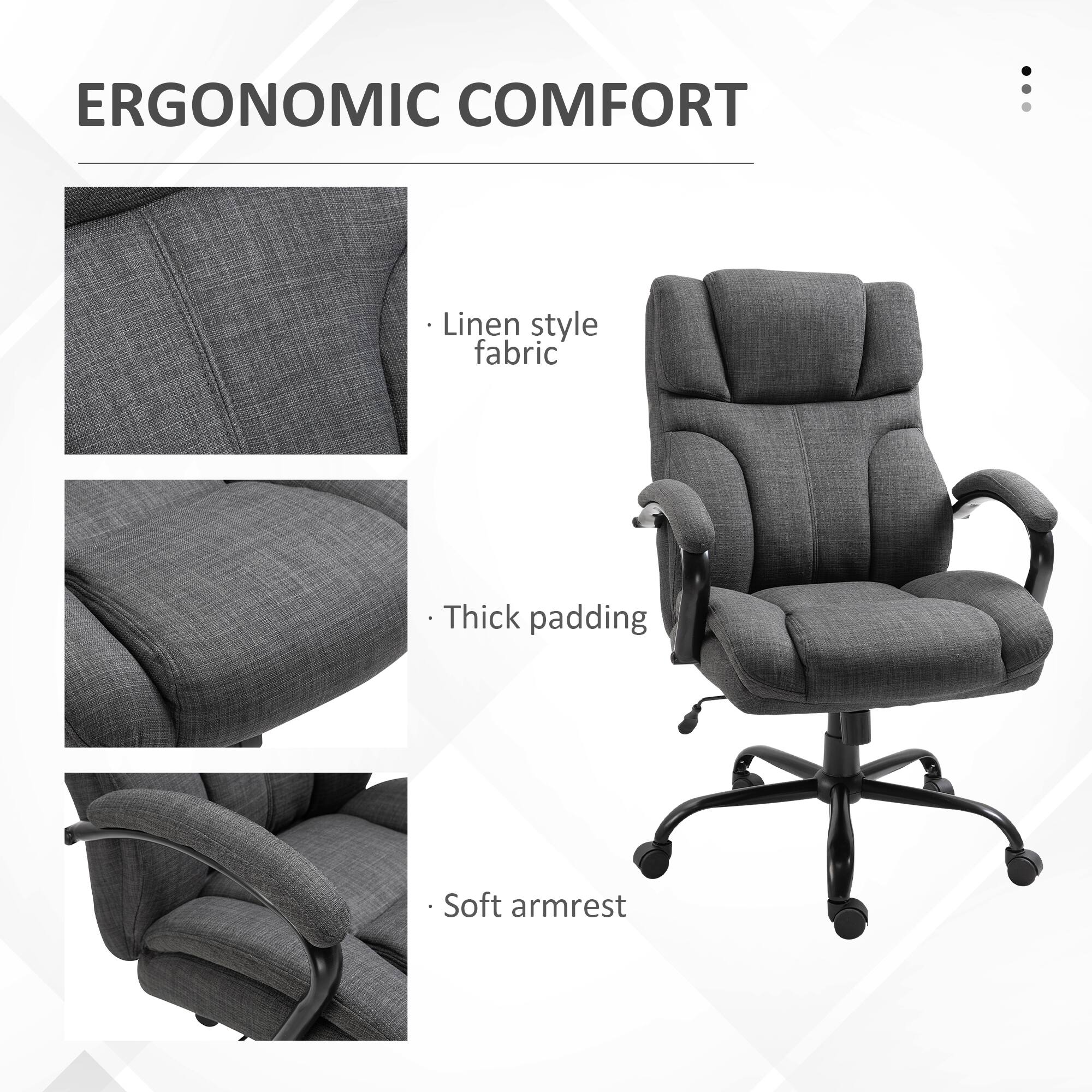 ERGONOMIC COMFORT

- Linen style fabric
- Thick padding
- Soft armrest