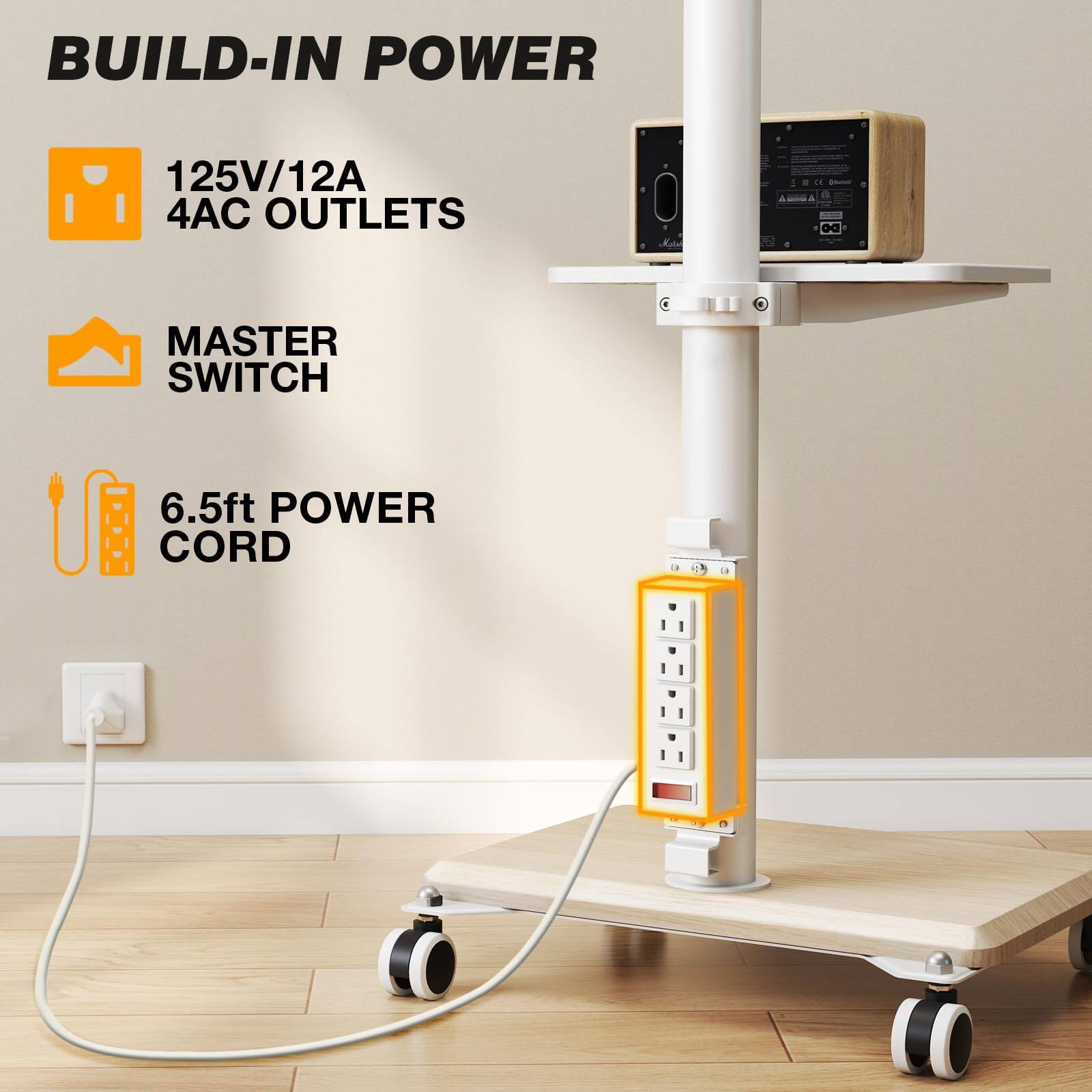 BUILD-IN POWER

125V/12A 4AC OUTLETS

MASTER SWITCH

6.5ft POWER CORD