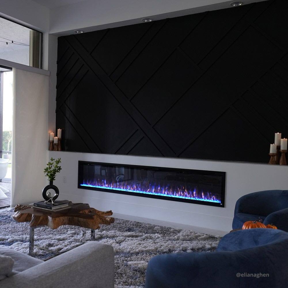 Angle. Touchstone Home Products - 100 in. Wall Mounted Recessed Sideline Elite Smart Electric Fireplace 1500W - Black.