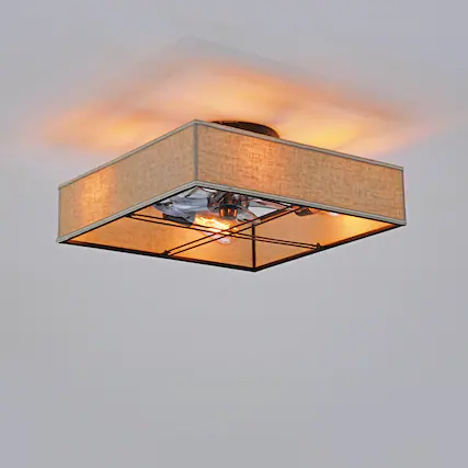 Front. Sofucor - Square Flush Mount Caged Ceiling Fan Low Profile Fabric Farmhouse Bladeless Fan with Remote Modern Enclosed Fandelier - Black.