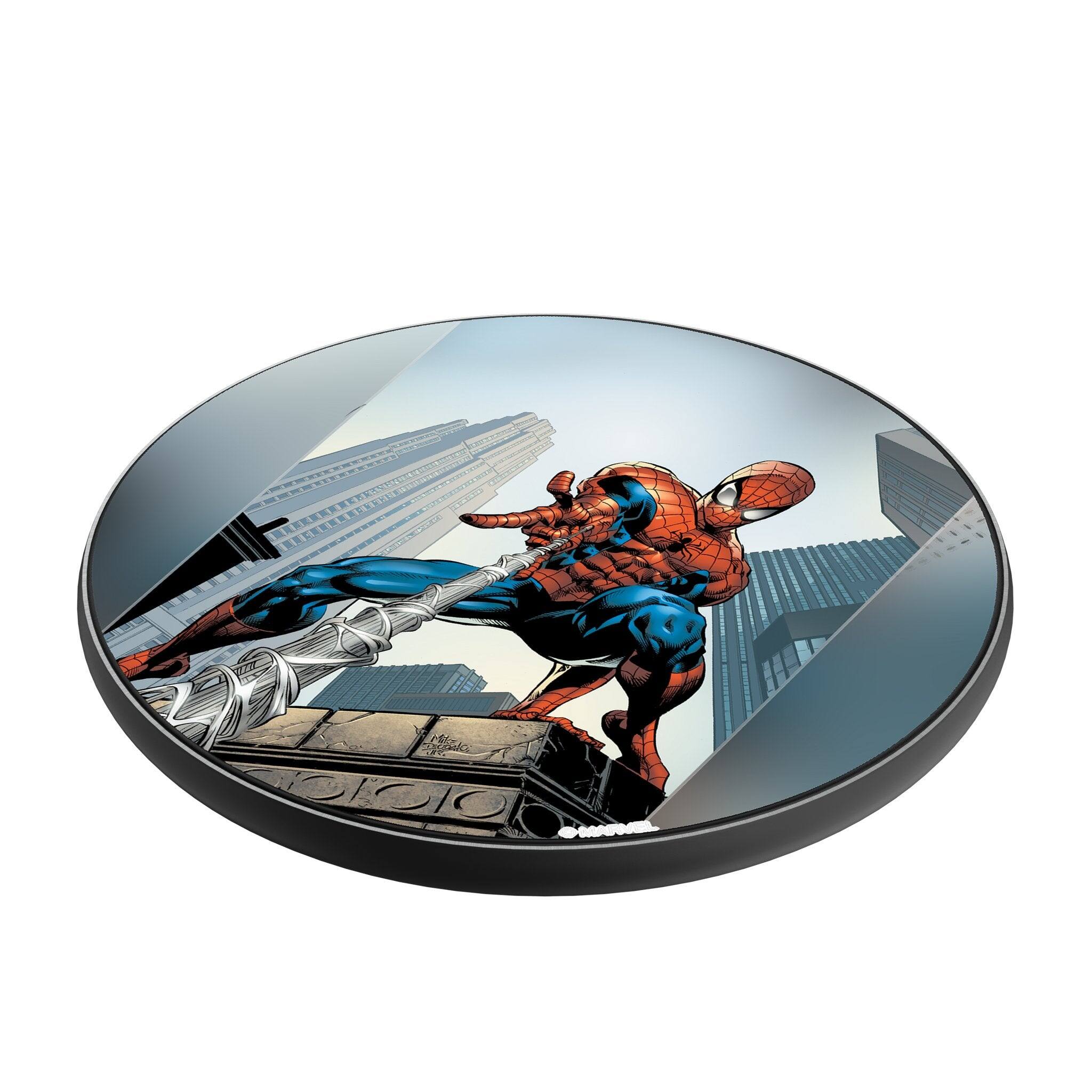 Angle. Keyscaper - Marvel Cover Art 15-Watt Wireless Charger - Spider-Man 2.