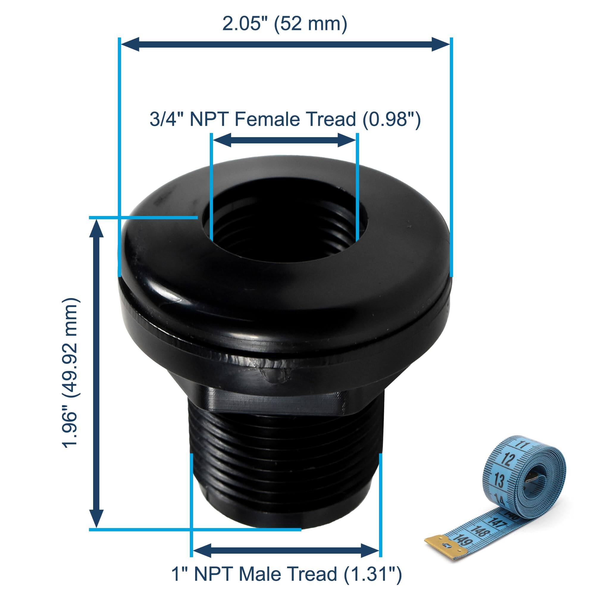 2.05" (52 mm)  
3/4" NPT Female Tread (0.98")  
1.96" (49.92 mm)  
1" NPT Male Tread (1.31")