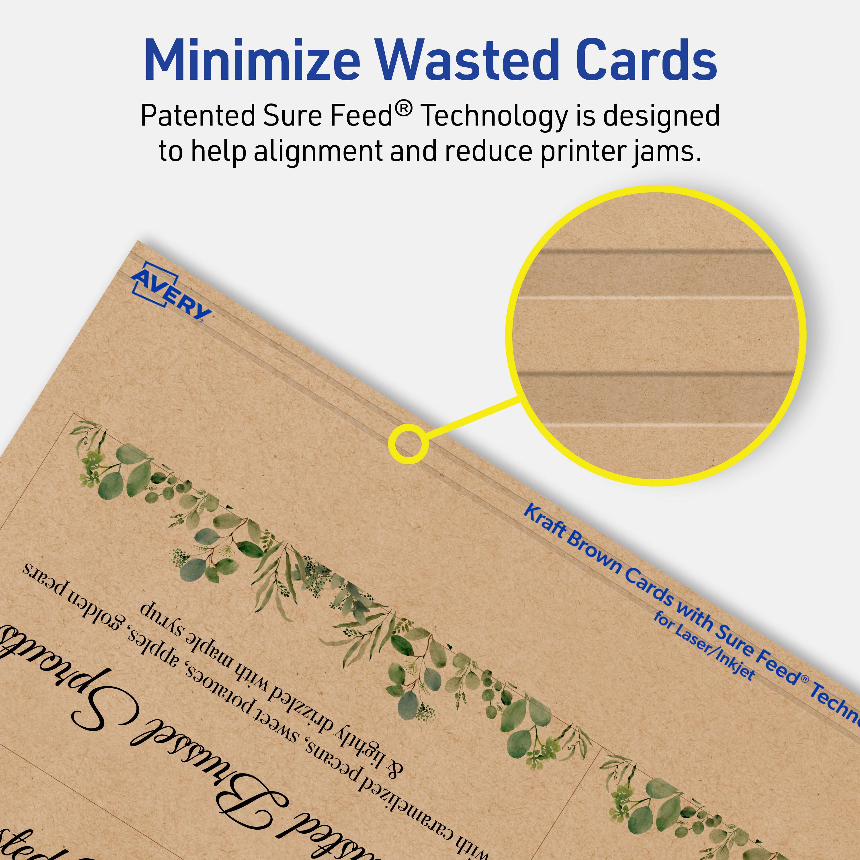 Minimize Wasted Cards

Patented Sure Feed® Technology is designed to help alignment and reduce printer jams.

AVERY

Kraft Brown Cards with Sure Feed® Technology for Laser/Inkjet

AVERY

Brussels sprouts, potatoes, with sweet apples, maple syrup, and caramelized pecans.