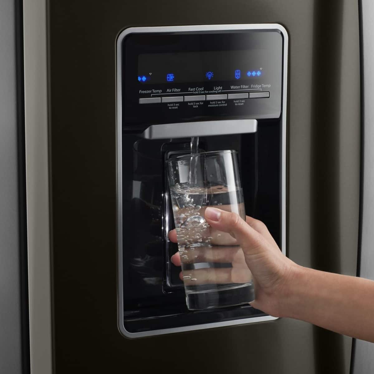 Freezer Temp Air Filter Fast Cool Light Water Filter Fridge Temp
- Hold 3 sec for lock
- Hold 3 sec for cool water
- Hold 3 sec for water filter
- Hold 3 sec for fridge temp