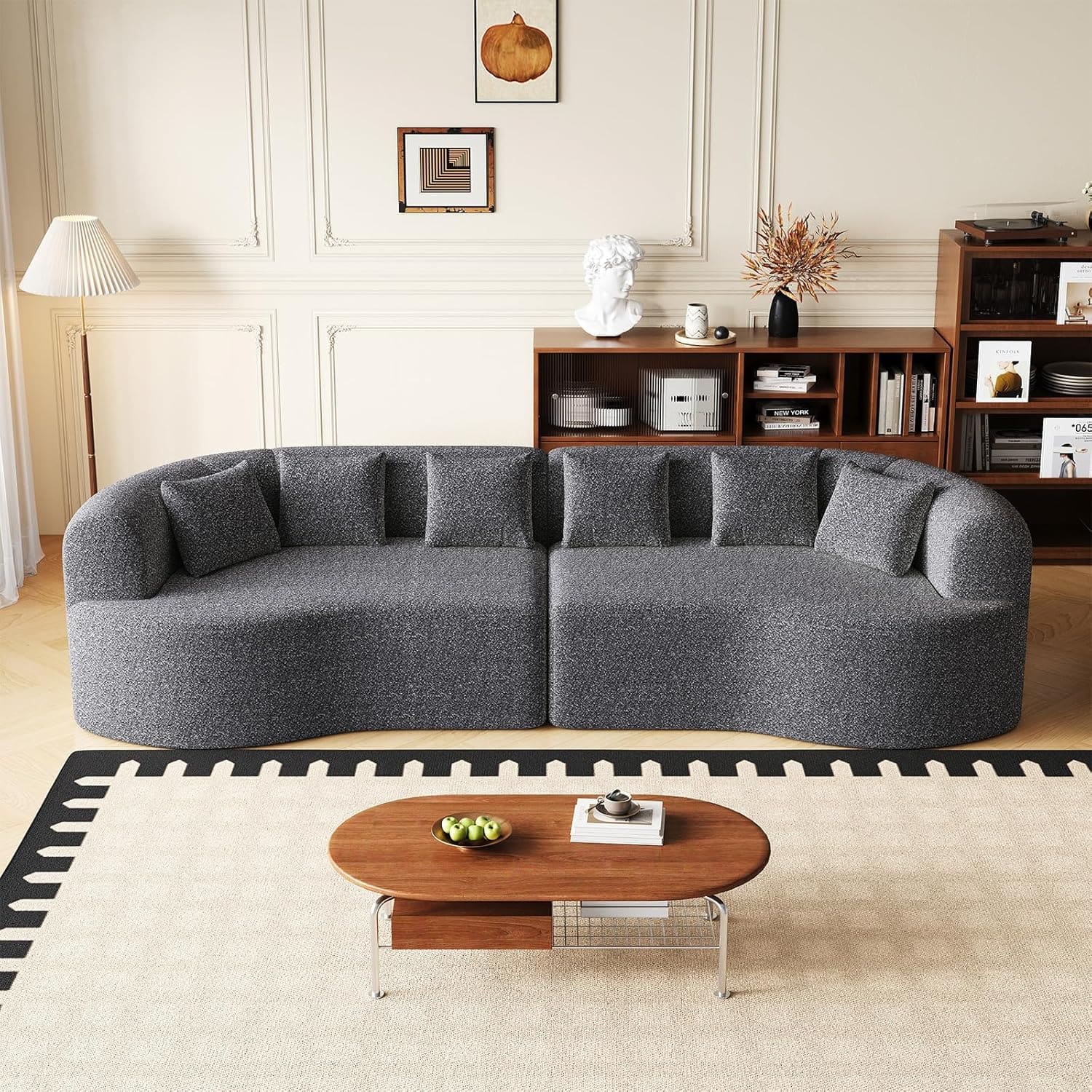 Trinkets Crazed - 106.3" Curved Sectional Sofa Oversized Deep Seat Cloud Couch with 6 Pillows - Gray