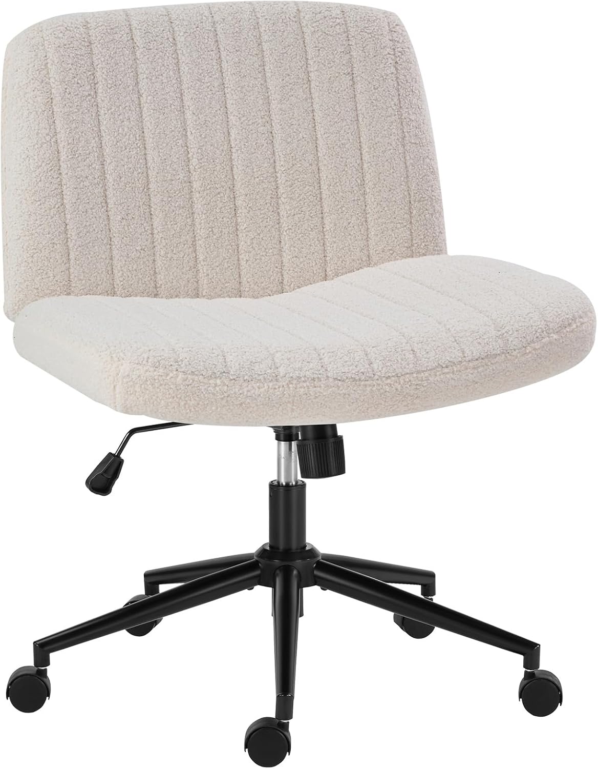 Left. Sweet - Criss Cross Office Chair with Wheels, Wide Seat Armless Desk Vanity Chair, Teddy Velvet, Beige - Beige.