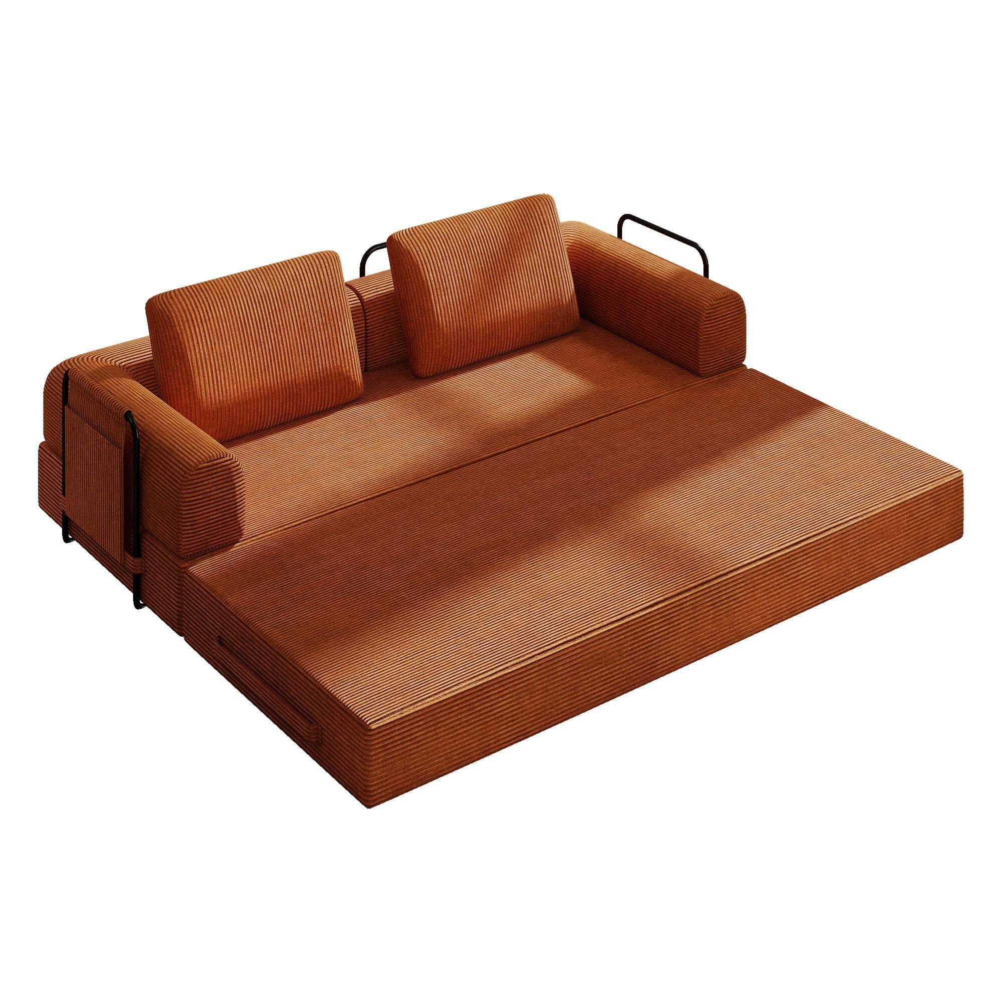 Alt View 1. Roomtec - 78 Inch Convertible Sleeper Sofa Bed Futon Boneless Couch Lounge Loveseat with Pull Out Bed No Assembly Required - Orange.