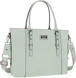 mosiso - Waterproof PU Leather Laptop Bag for Women 17.3 Inch, Vintage Briefcase Shoulder Tote Computer Bag for Work & Office - Sage Green