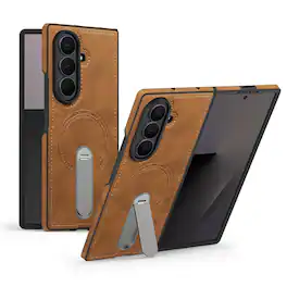 Dteck - Magnetic Case for Samsung Galaxy Z Fold8 Ultra Shockproof PU Leather Slim Kickstand Cover - Brown