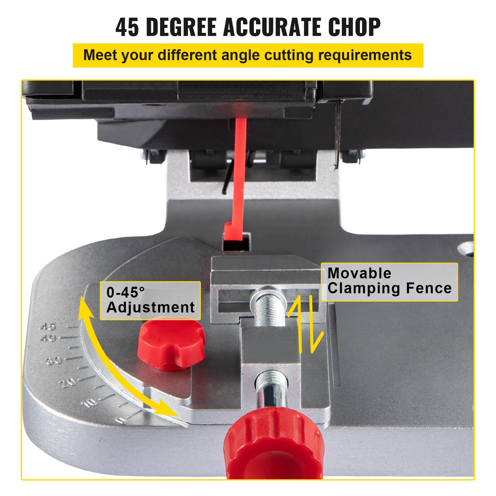 45 DEGREE ACCURATE CHOP  
Meet your different angle cutting requirements  

0-45° Adjustment  

Movable Clamping Fence