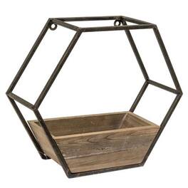 BreeBe - Wood & Metal Hexagon Wall Planter - Brown, Black