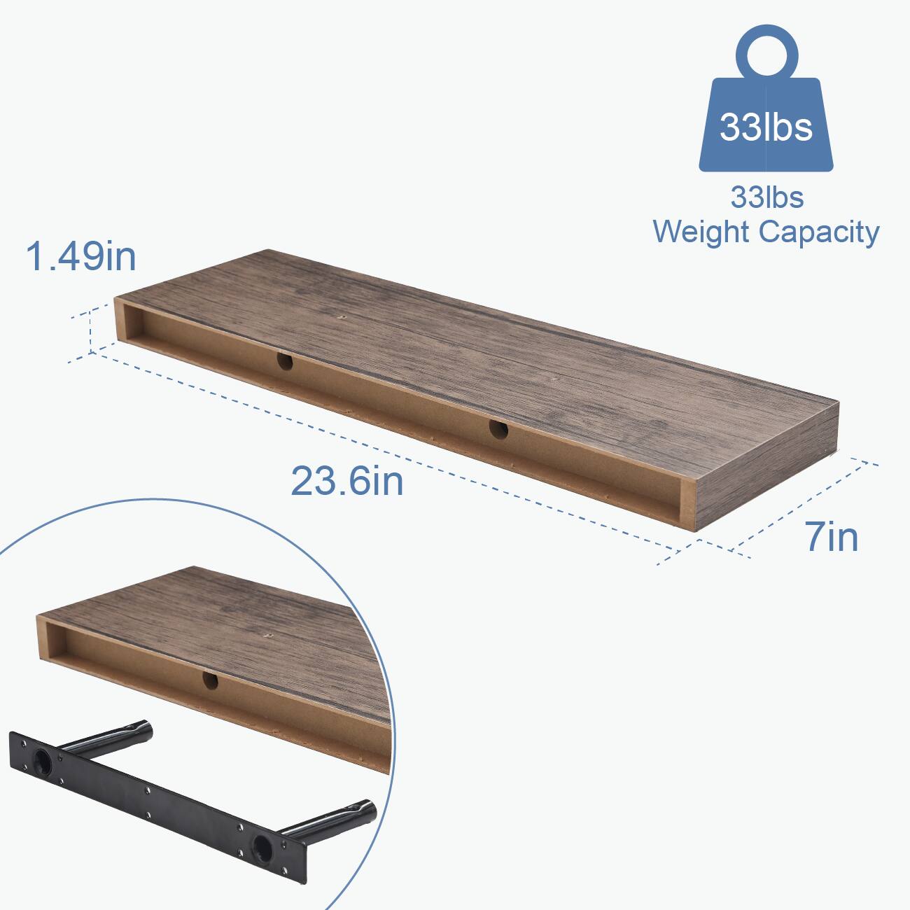 33lbs Weight Capacity  
1.49in  
23.6in  
7in