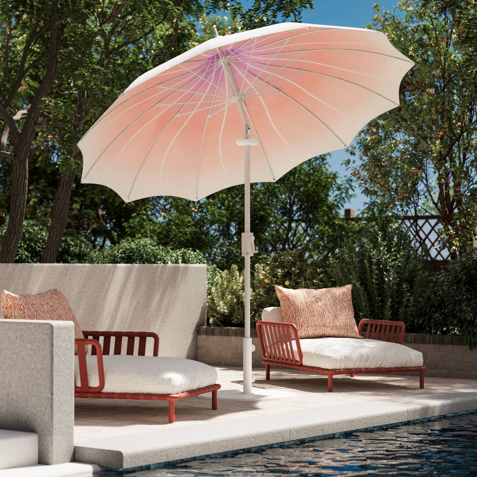 Angle. Yardgrace - 9ft Patio Umbrella with light,Outdoor Market Table Umbrella UV Protection for Backyard,Garden,Pool,Deck - Gradient Pink No base.