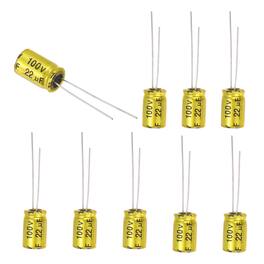 Unique Bargains - 10pcs 22uF 100V Non-Polarized Electrolytic Capacitor, 13x8mm Aluminum Audio Freq Divider for DIY Speaker/Car Amp - Gold