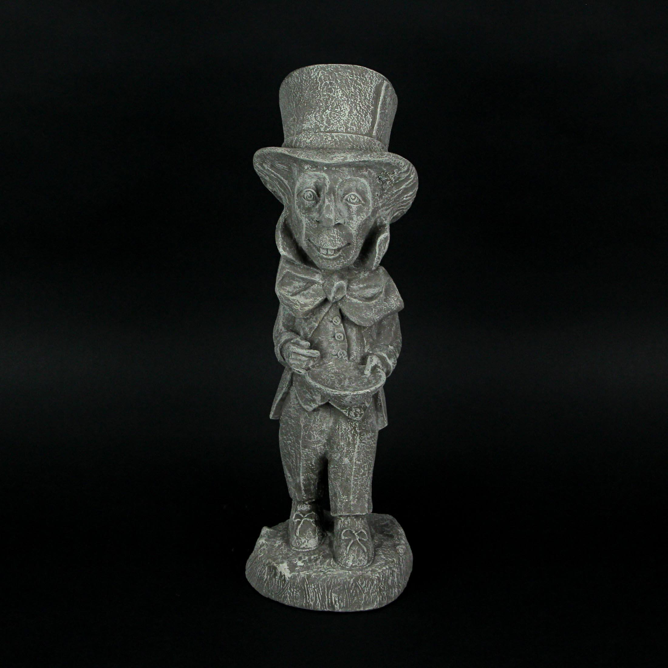 Alt View 3. Things2Die4 - Mad Hatter Alice in Wonderland Light Gray Finish Statue 19 in-CEMENT - Grey.