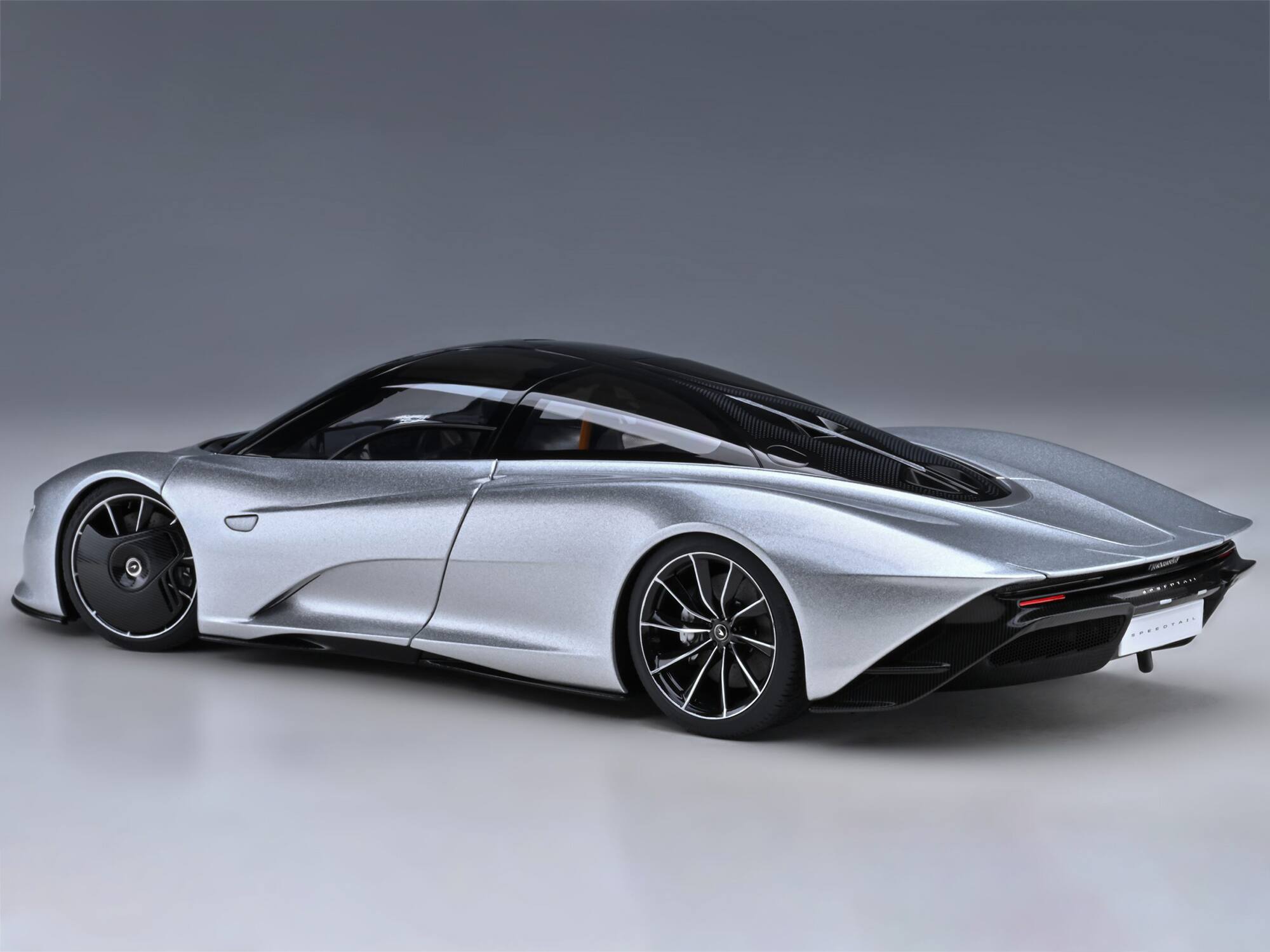Alt View 7. Autoart - McLaren Speedtail Supernova Silver Metallic with Black Top and Suitcase Accessories 1/18 Model Car by Autoart.