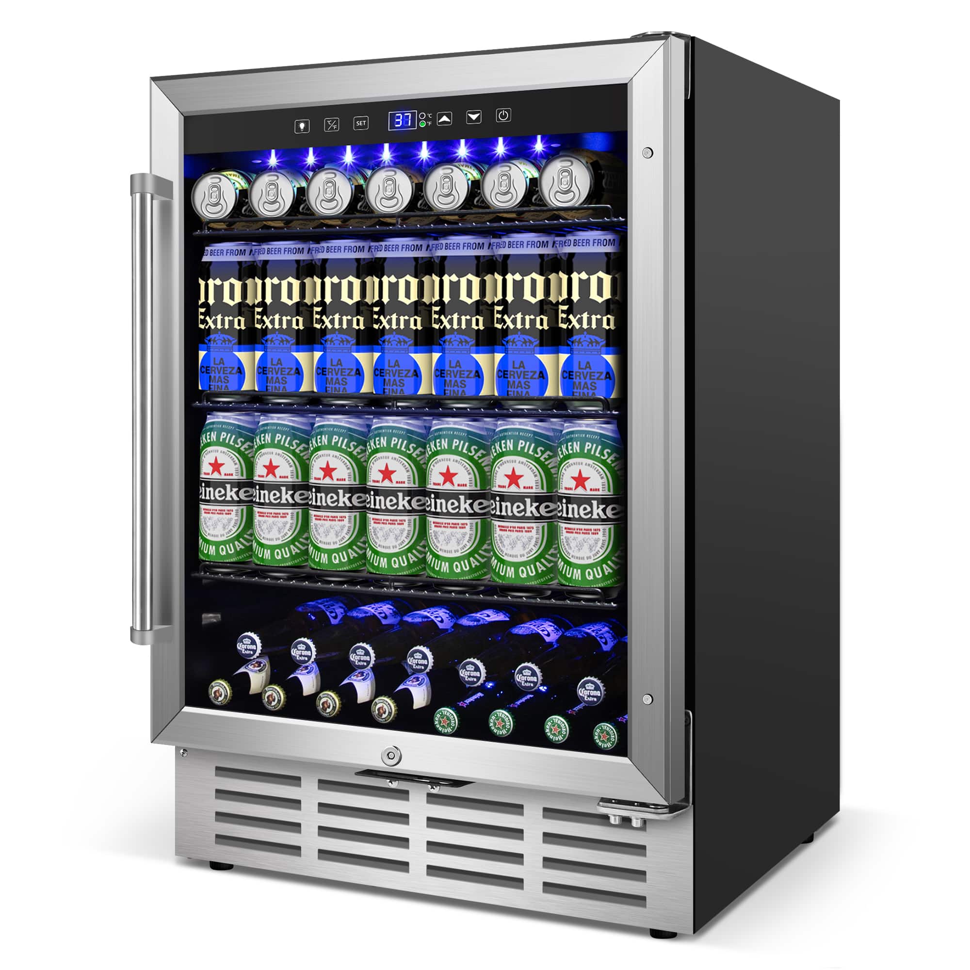 Sure, here is the corrected and grouped text from the image:
**Top Section:**
- "IRONIRONIRONIRONIRONIRONIRON"
- "Extra Extra Extra Extra Extra Extra Extra"
**Middle Section:**
- "LA CERVEZA CERVEZA CERVEZA CERVEZA CERVEZA CERVEZA CERVEZA MAS CERVEZA CERVEZA MAS MAS"
- "LIMA LIMA LIMA LIMA LIMA LIMA"
**Bottom Section:**
- "KEN PILSE KEN PILSE KEN PILSE KEN PILSE KEN PILSE KEN PILSE"
- "ineke ineke ineke ineke ineke ineke"
**Bottom Shelf:**
- "ineke ineke ineke ineke ineke ineke"
**Additional Text:**
- "FROZEN BEER FROM FROZEN BEER FROM FROZEN BEER FROM FROZEN BEER FROM FROZEN BEER FROM FROZEN BEER FROM" (repeated across the top)
**Brand Text:**
- "Premium Quality" (on the cans)
**Other:**
- "Gran Cur" (partially visible on the bottom shelf)