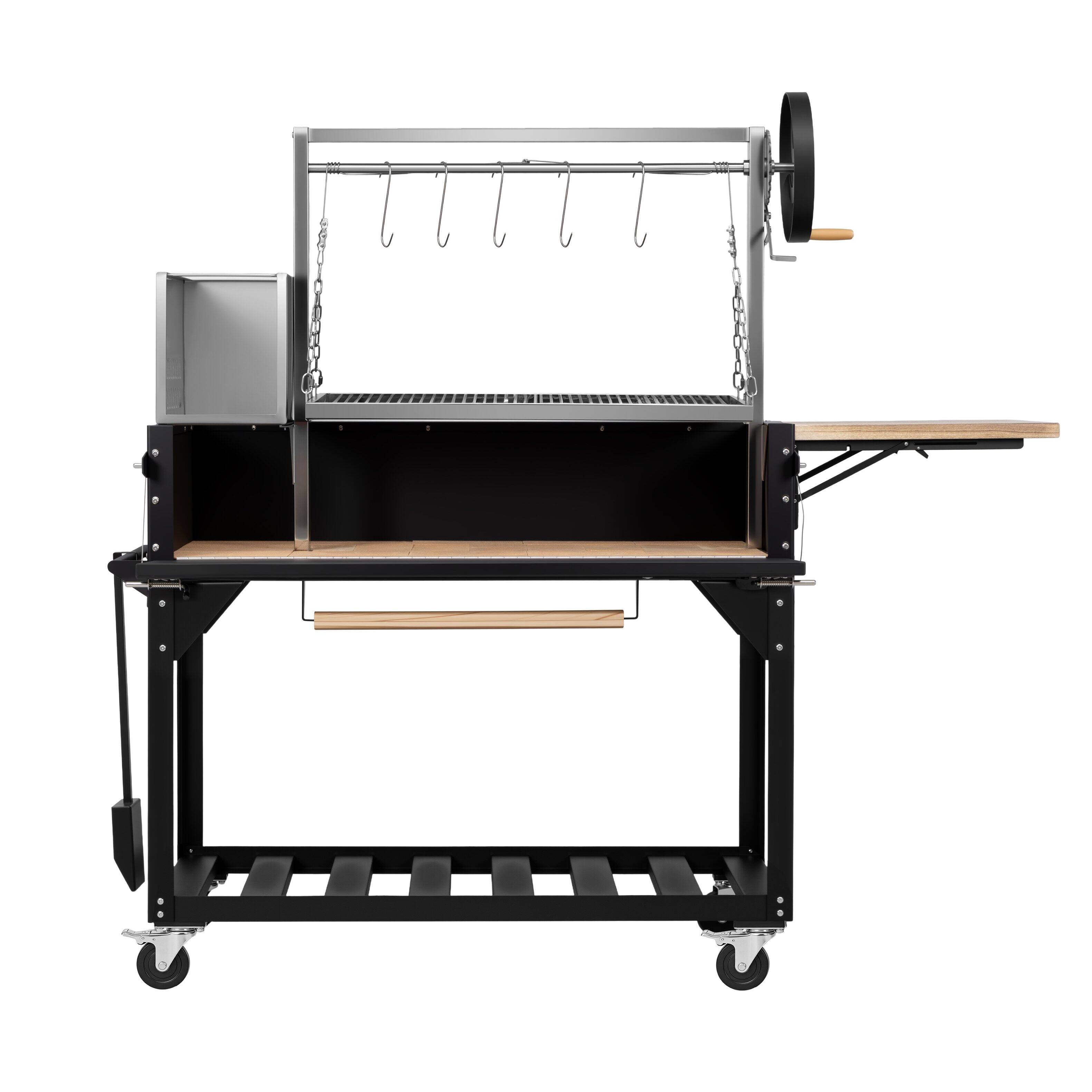 Angle. Koolmore - 72 in. Argentine Santa Maria Charcoal and Wood Grill, Adjustable Outdoor BBQ, in Black (KM-OG-AW-72) - Black.