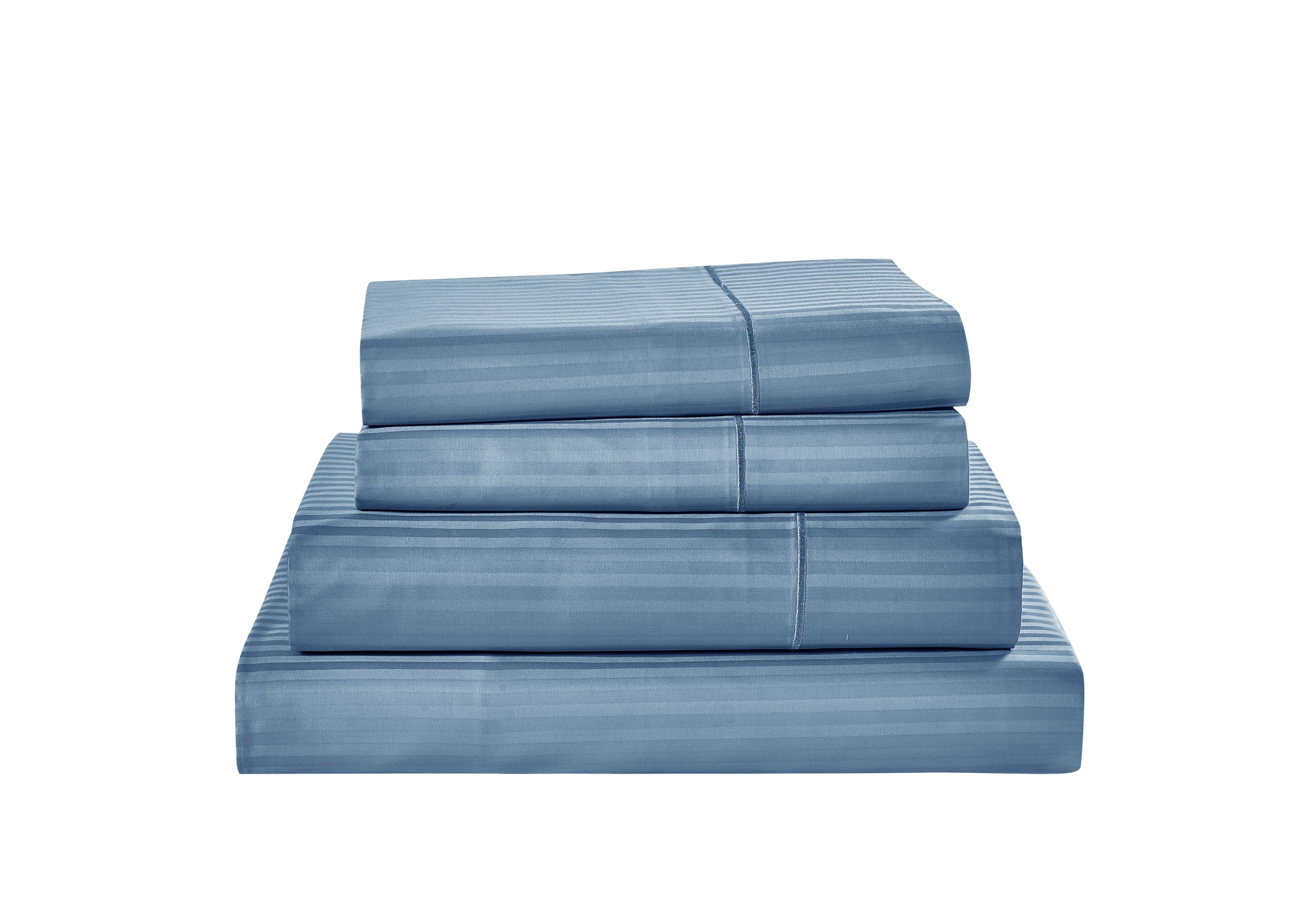 Kathy Ireland - 500 Thread Count Damask Stripe Sheet Set with Optifit - Classic Blue