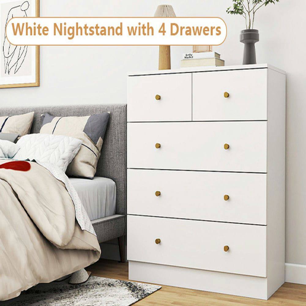 White Nightstand with 4 Drawers