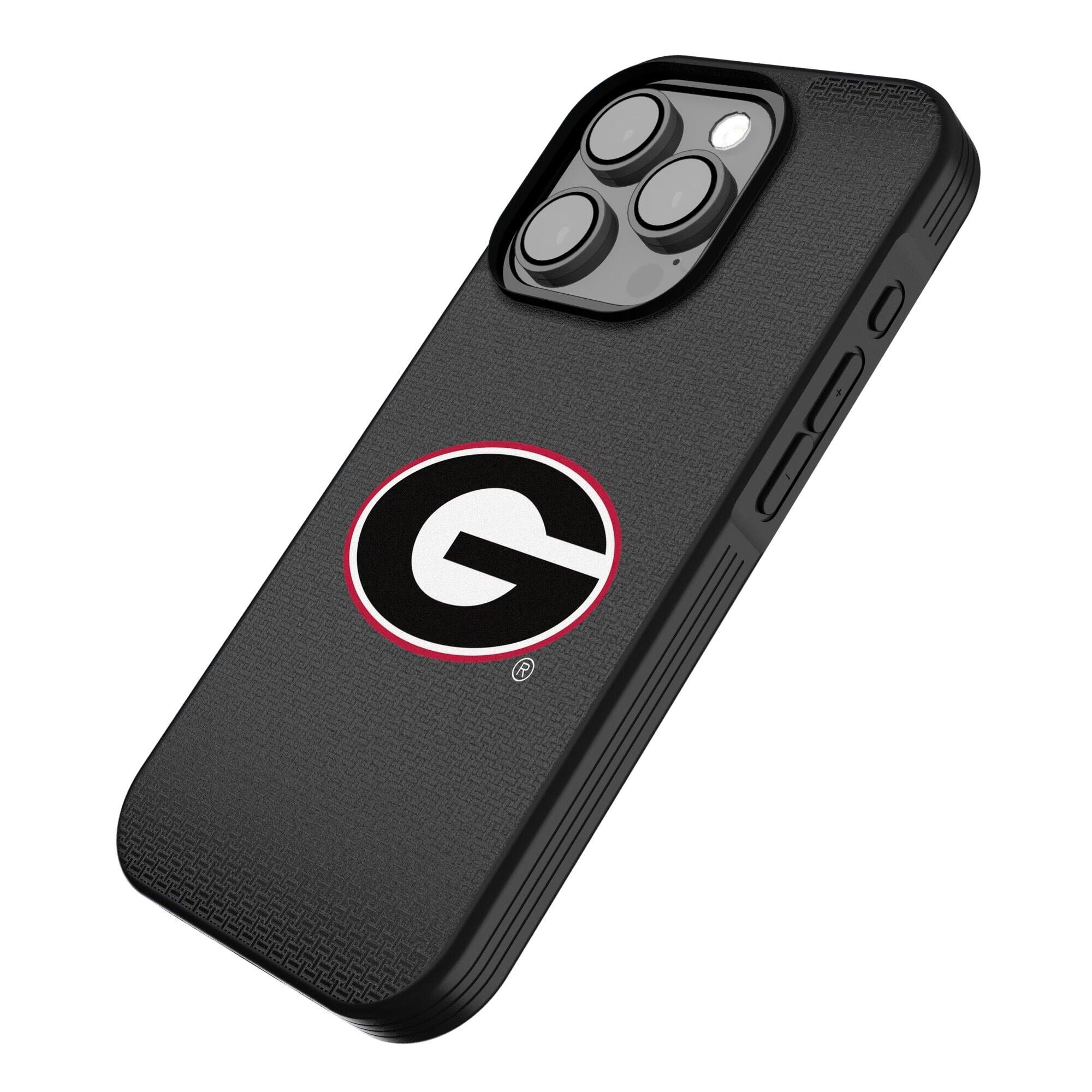Alt View 1. Keyscaper - Georgia Bulldogs Linen Logo iPhone Bump Case - 16 Pro - Black.