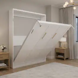 Anysun - Queen Murphy Wall Bed - Vertical Folding Design, Space-Saving Standard Bed Frame for Living Room - White