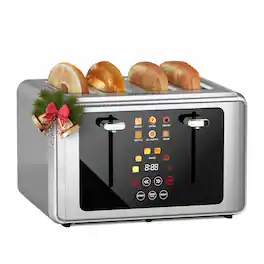 WHALL - 4-Slice Toaster: Touchscreen + Dual Independent Controls, 5 Basic Functions & Digital Countdown - silvery