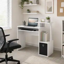 WELLFOR - 39.5" Computer Desk with Pull-out Keyboard Tray, Home Office Desk with Open Shelf for Apartments,Small offices - White