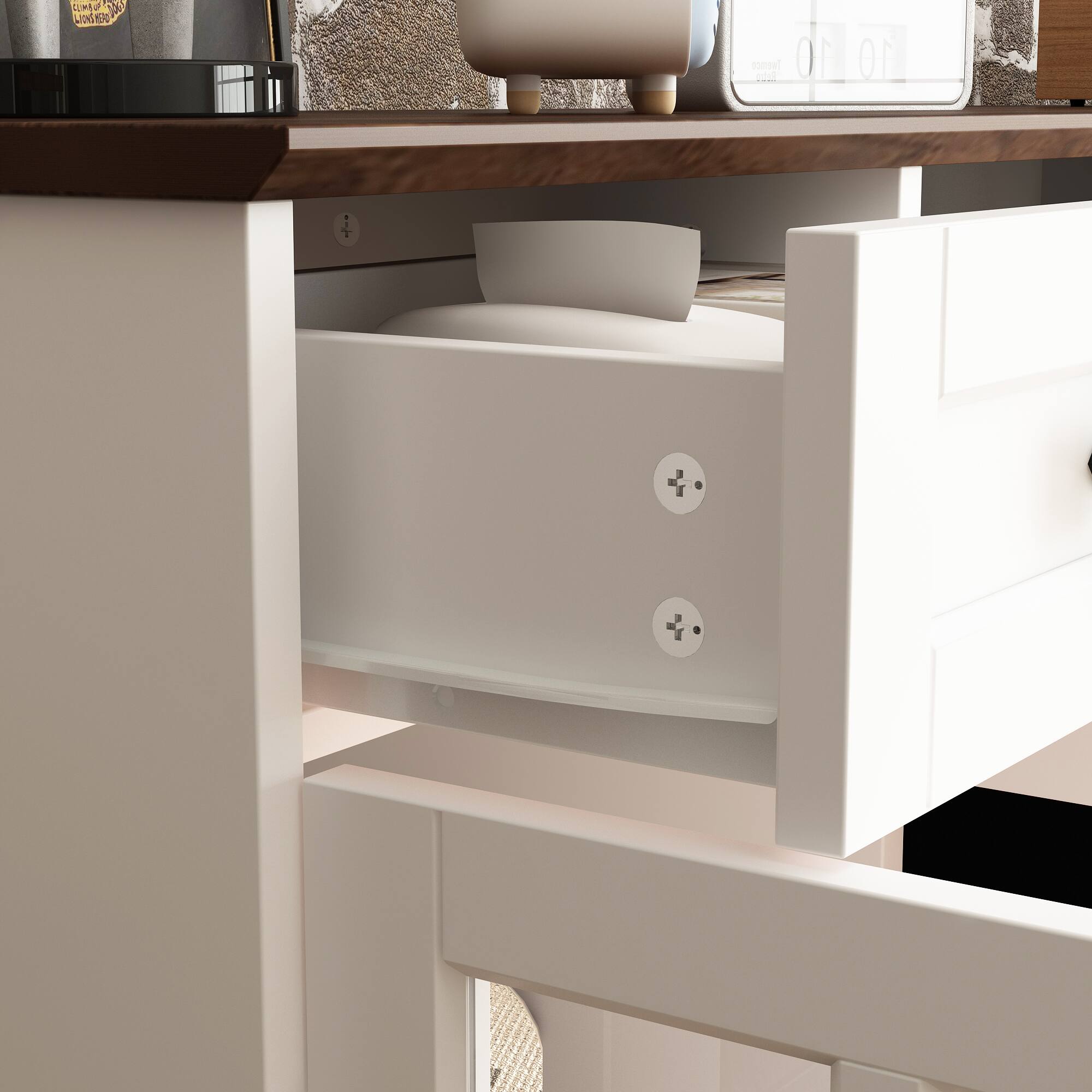 Alt View 2. Famapy - Classic TV Stand with Electric Fireplace, Upto 55" TV Entertainment Center with Storage and Heating for Living Room - Brown & White.