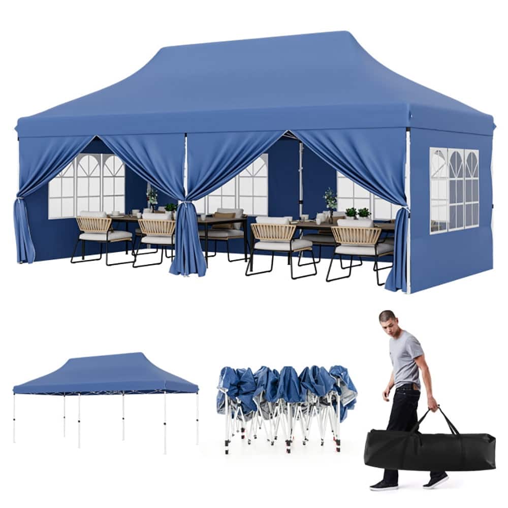 Kadyn - 10 x 20 FT Pop up Canopy with 6 Sidewalls and Windows and Carrying Bag for Party Wedding Picnic-Blue, Outdoor Party Tent