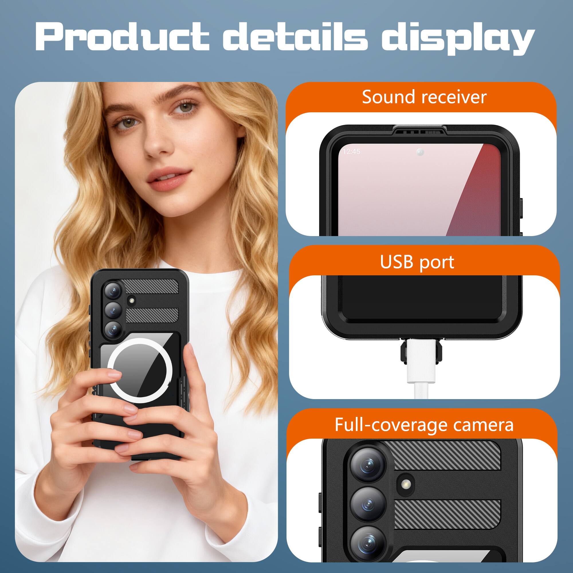 Product details display

- Sound receiver
- USB port
- Full-coverage camera