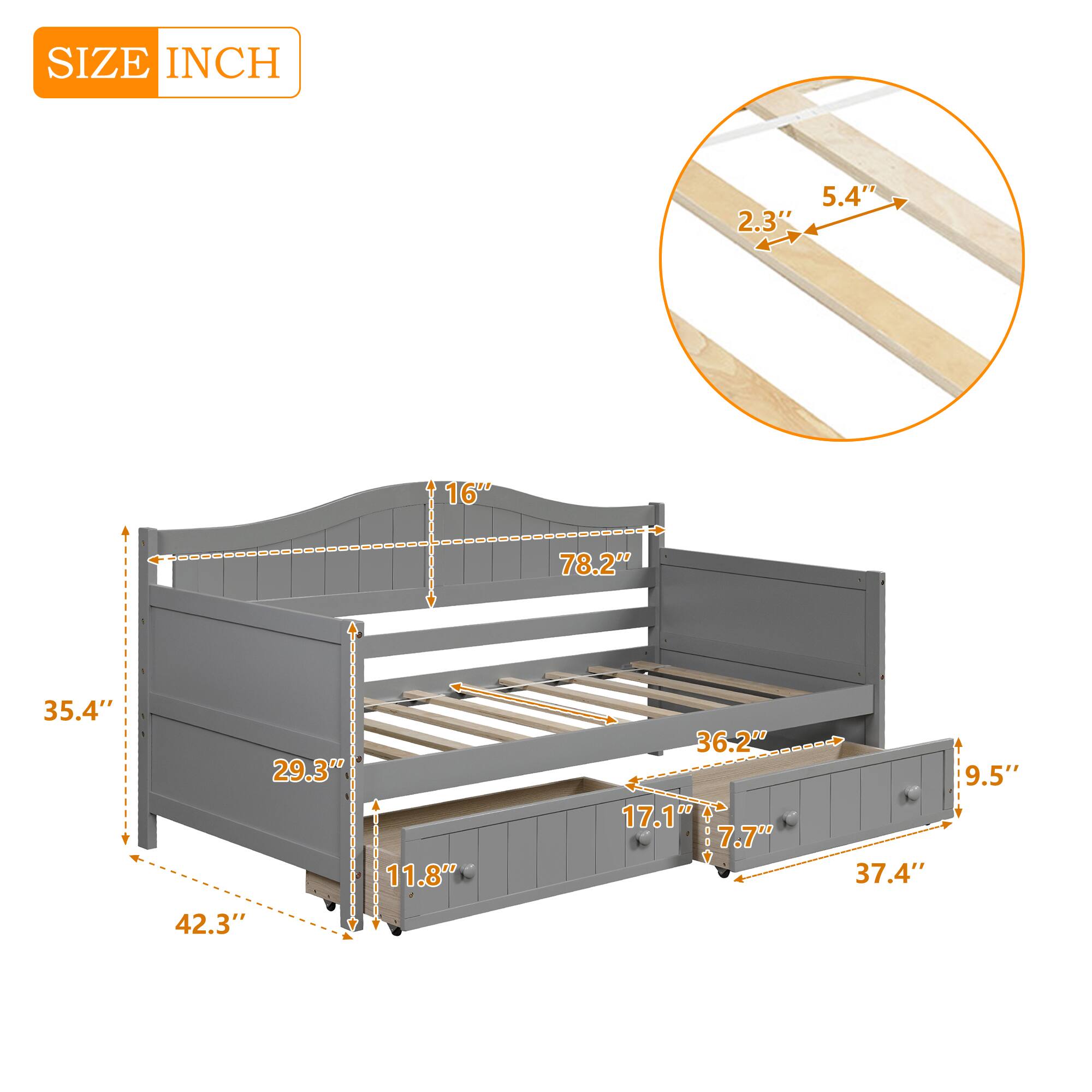 SIZE INCH

- 5.4"
- 2.3"
- 16"
- 78.2"
- 35.4"
- 29.3"
- 11.8"
- 36.2"
- 17.1"
- 7.7"
- 37.4"
- 9.5"
- 42.3"