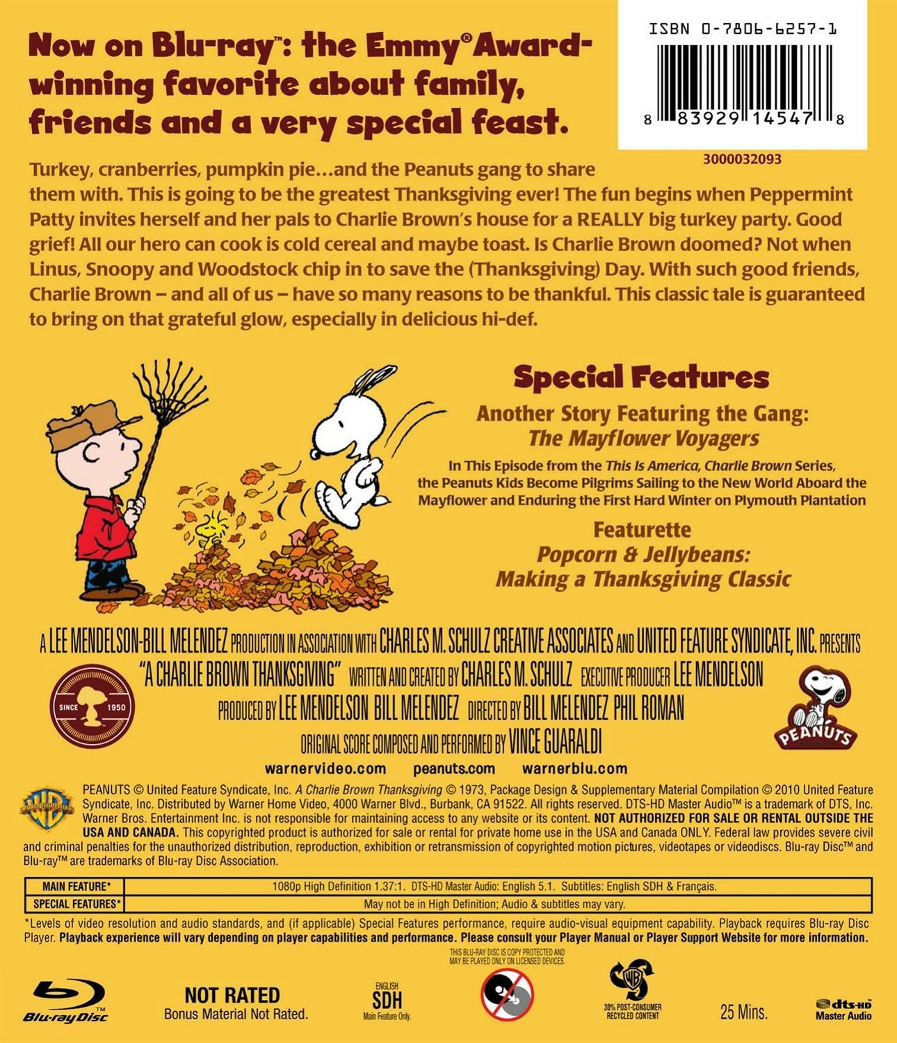 Back. Charlie Brown: A Charlie Brown Thanksgiving [Blu-ray].
