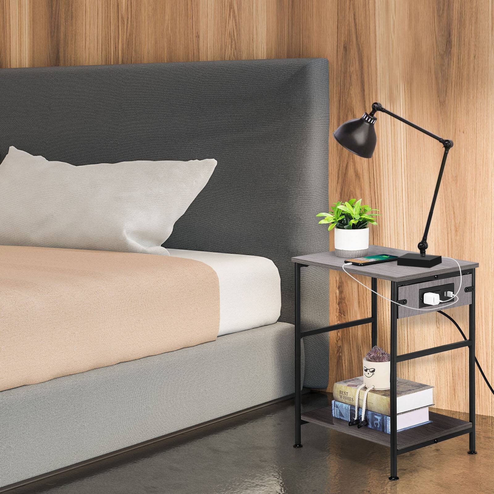 Alt View 1. Oumilen - Gray 2-Tier End Table with Built-in Charging Station - Gray.