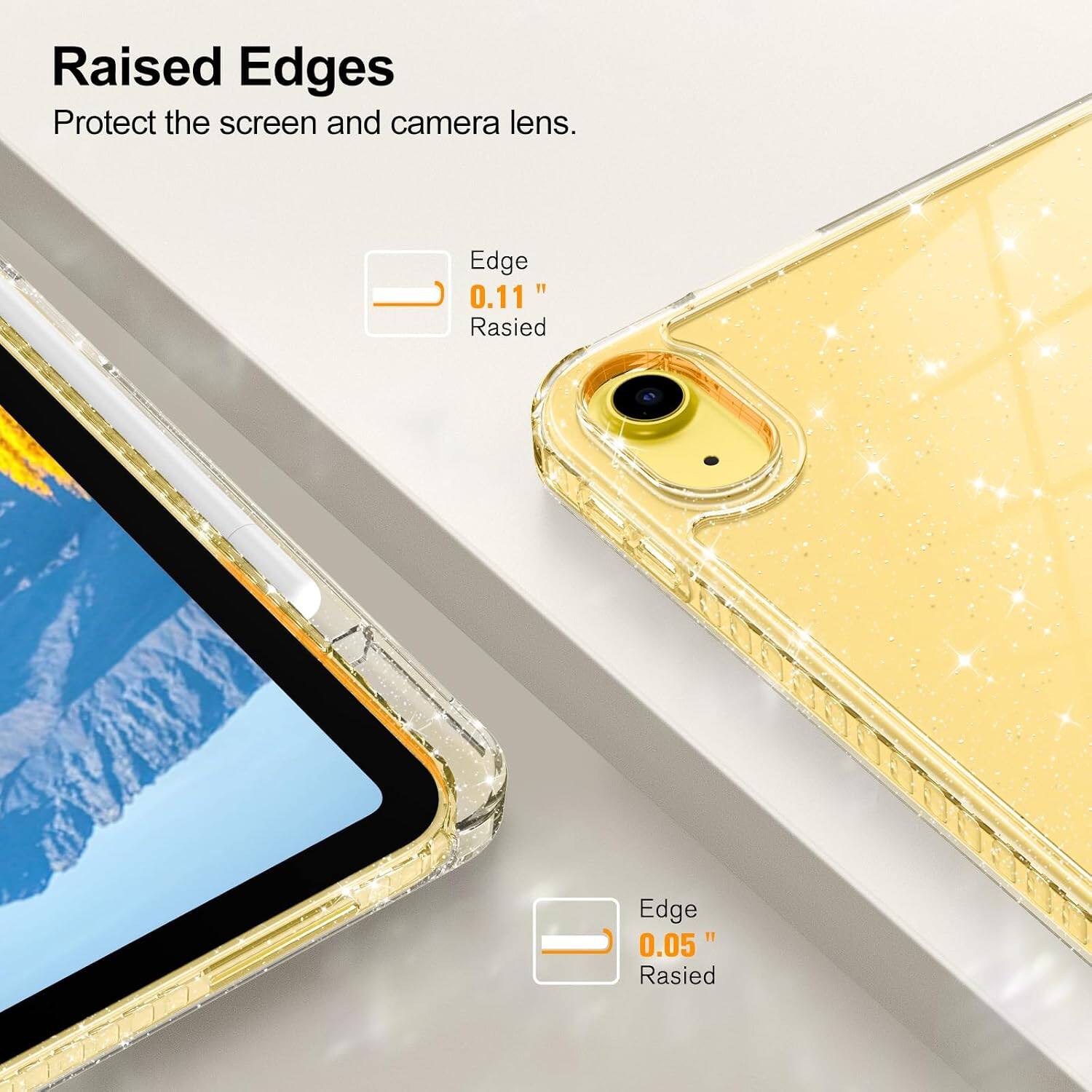 Raised Edges Protect the screen and camera lens.

Edge 0.11" Raised

Edge 0.05" Raised