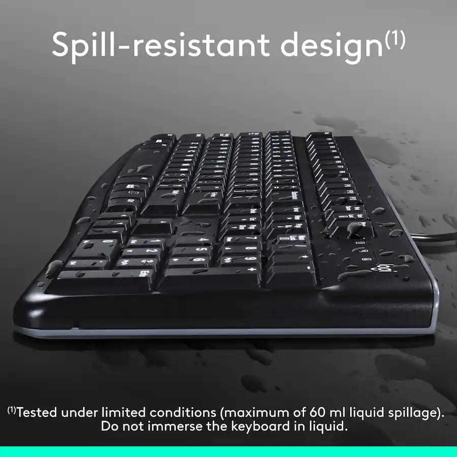 Liquid Keyboard Logitech K120 Full size Wired Membrane Keyboard for PC with Spill ...