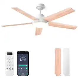 Akofun - 52" Flush Mount Ceiling Fan Light, Remote & APP, 6-Speed Dimmable LED, Reversible DC Motor, Bedroom & Living Room - White