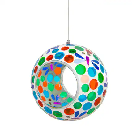 Front. Sunnydaze - Glass Mosaic Fly-Through Hanging Bird Feeder - Dragonfly Dreams.