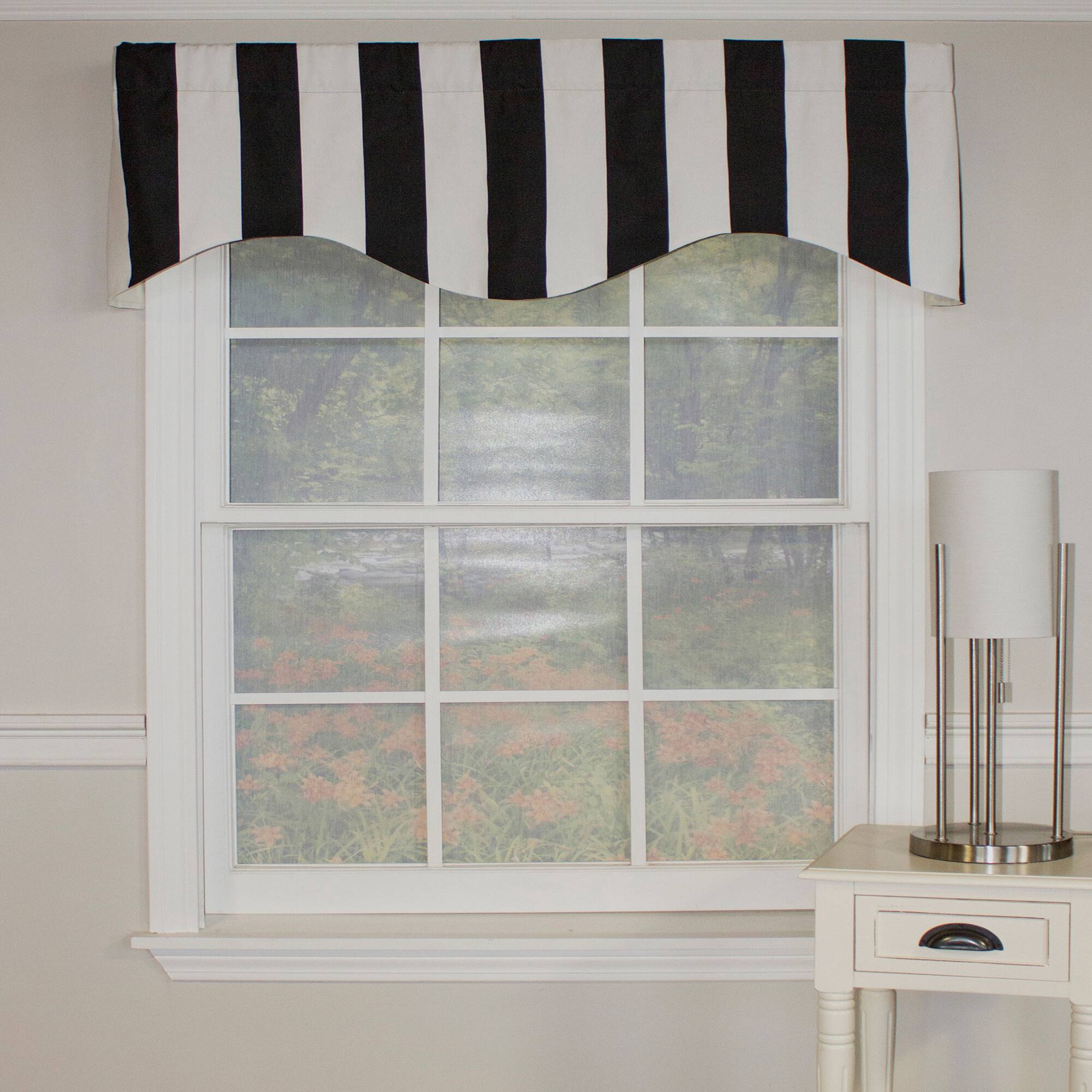 Angle. RLF Home - RLF Home 70% Polyester 30% Cotton Cabana Stripe Design 3" Rod Pocket Valance 50" x 17" Black - Black.