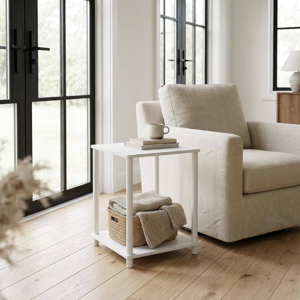 Left. FurniFact - Wood Bookcase with Open Shelves and Sturdy Construction for Living Room Storage - White/White.